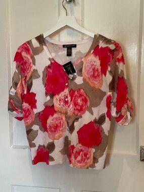 iNC floral cardigan with rhinestone button detail, PL